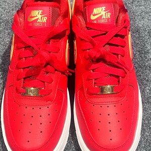 Nike Air Force 1 Bright Red with Gold Accents